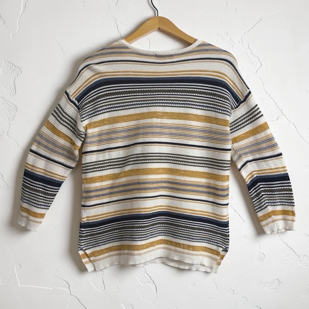 Christopher & Banks Striped Sweater - Navy, White, Gold, Olive - Picture 2 of 6